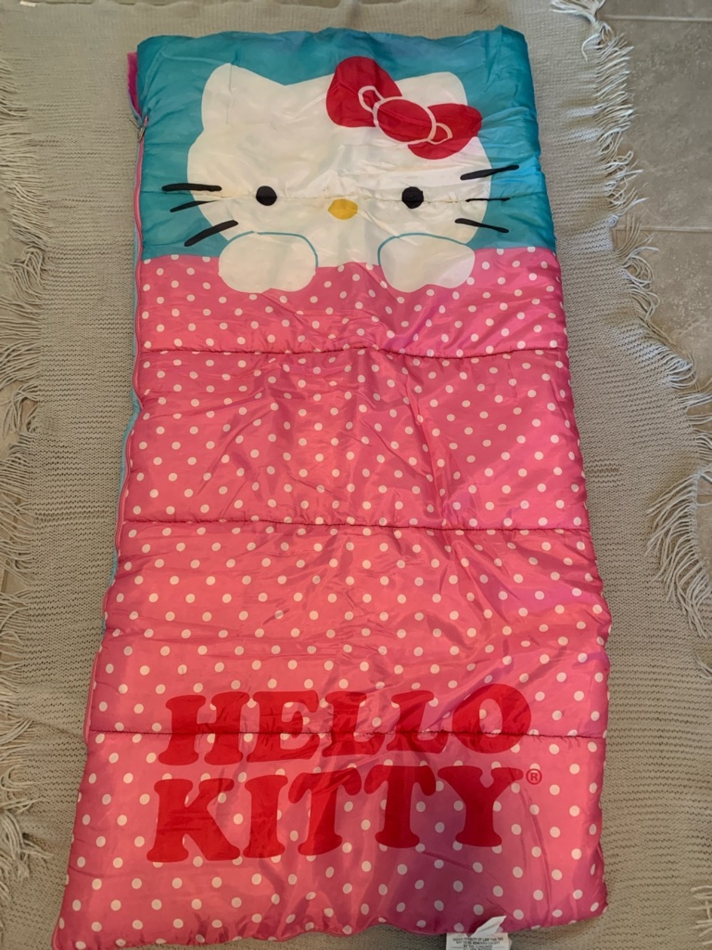 Hello Kitty Pink Polka Dot sleeping bag,Nap Sack. Kids size 54L and 28W